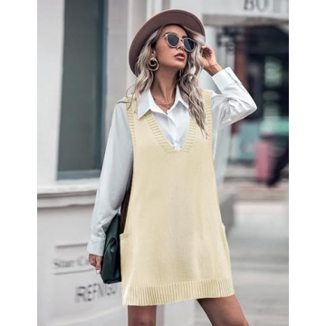 HOTOUCH Oversized Women Sweater Vest with Pockets