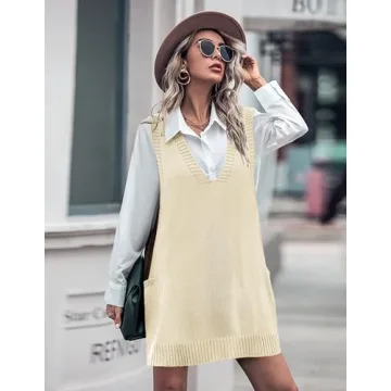 HOTOUCH Oversized Women Sweater Vest with Pockets