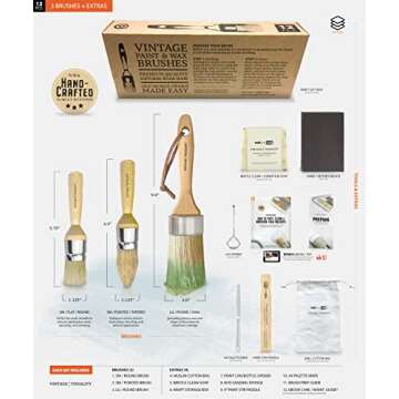 Vintage Tonality Pro Chalk & Wax Paint Brush Set for Painting & Repurposing Furniture, 12 PCS Kit, W...