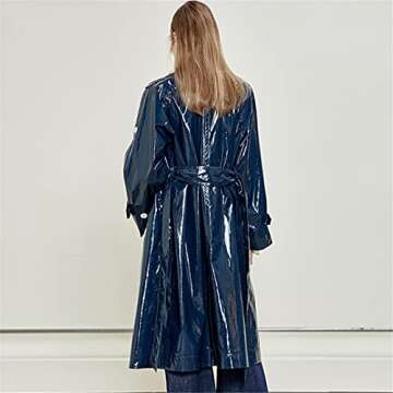 Reflective Patent Leather Women’s Trench Coat in Blue