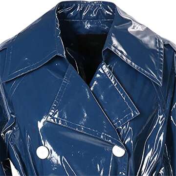 Reflective Patent Leather Women’s Trench Coat in Blue