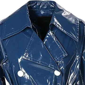Reflective Patent Leather Women’s Trench Coat in Blue