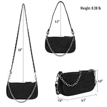 Genuine Leather Crossbody Crocodile Handbag and Purse with 3 Straps Small Classic Clutch Hobo Phone Bag for Women, Black