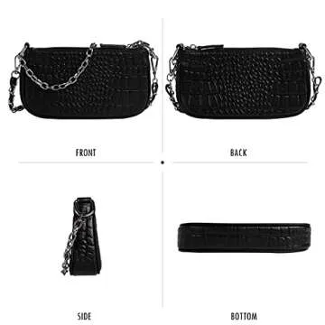 Genuine Leather Crossbody Crocodile Handbag and Purse with 3 Straps Small Classic Clutch Hobo Phone Bag for Women, Black