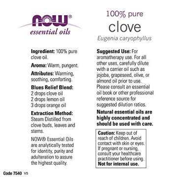 NOW Essential Oils Clove Oil - Pure, Vegan Aromatherapy for Relaxation
