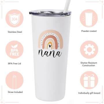 Nana Coffee Tumbler - 22oz - Nana Cup - Best Nana Gifts for Christmas, Birthday, Mothers Day - Nana Tumbler Cup - Nana Mug - New Nana Gifts - Nana Christmas Gifts from Kids, Grandkids, Grandchildren