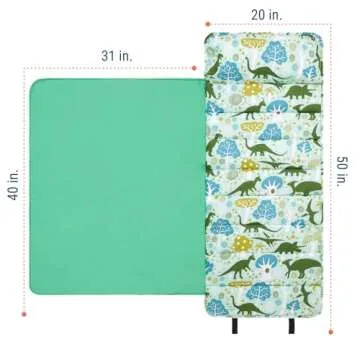 Wildkin Original Nap Mat with Reusable Pillow for Boys & Girls, Perfect for Elementary Daycare Sleepovers, Features Hook & Loop Fastener, Cotton Blend Materials Nap Mat for Kids (Dinomite Dinosaurs)