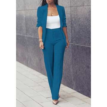 HuiSiFang Womens Fall Fashion 2 Piece Blazer Sets Open Front Blazers and Slim Fit Pants Suits Set