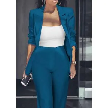 HuiSiFang Womens Fall Fashion 2 Piece Blazer Sets Open Front Blazers and Slim Fit Pants Suits Set