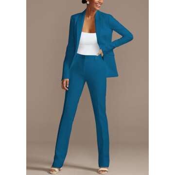HuiSiFang Womens Fall Fashion 2 Piece Blazer Sets Open Front Blazers and Slim Fit Pants Suits Set