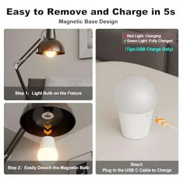 KARTOOSH Rechargeable Battery Operated Light Bulbs, E26 Detachable LED Bulb with Remote Control, 60W Equivalent, 400Lum, 4 Color Temperatures, RGB, Emergency Light Bulbs for Home, Outdoor, 2 Pack