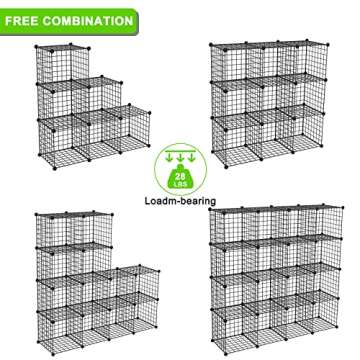 TUMUCUTE Wire Storage Cubes, Metal Storage Shelves Bookshelf, Stackable Modular Closet Organizer for Bedroom Living Room, Office, Black (12 Cubes, Iron)