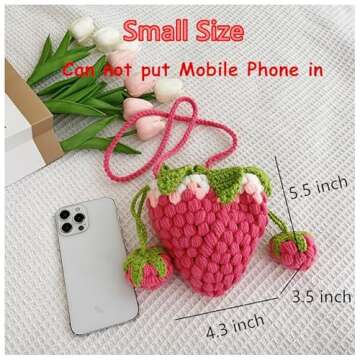 JUCHAO Cute Strawberry Shape Handmade Knitted Purse Shoulder Crossbody Bag Small Storage Bag Handbag Clutch Fruit Shaped Wallet Gifts for Girls Women(Pink)