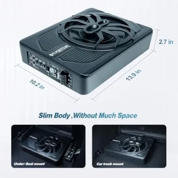 Seventour 10" 800W Slim Under Seat Car Subwoofer with LED