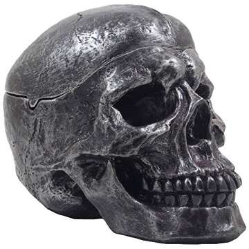 Spooky Human Skull Ashtray with Cover for Scary Halloween Decorations and Decorative Skulls & Skelet...