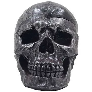 Spooky Human Skull Ashtray with Cover for Scary Halloween Decorations and Decorative Skulls & Skeletons Figurines As Gothic Smoking Room Decor Gifts for Smokers by Home-n-Gifts