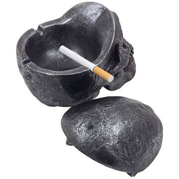 Spooky Human Skull Ashtray with Cover for Scary Halloween Decorations and Decorative Skulls & Skeletons Figurines As Gothic Smoking Room Decor Gifts for Smokers by Home-n-Gifts