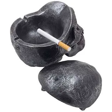 Spooky Human Skull Ashtray with Cover for Scary Halloween Decorations and Decorative Skulls & Skeletons Figurines As Gothic Smoking Room Decor Gifts for Smokers by Home-n-Gifts