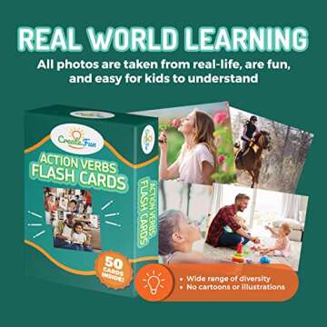 50 Action Verbs Flash Cards - Vocabulary Builder for Speech Therapy, ESL & Homeschooling | Realistic Diverse Pictures for Kids & Adults with Autism, Dementia, Aphasia, SLP | Educational Learning Cards