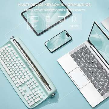 YUNZII ACTTO B503 Wireless Typewriter Keyboard, Bluetooth Connection, Cute Retro Aesthetic Design with Integrated Stand for Tablet, Phone, PC and Win/Mac/Android (B503, Sweet Mint)