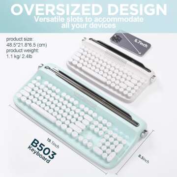 YUNZII ACTTO B503 Wireless Typewriter Keyboard, Bluetooth Connection, Cute Retro Aesthetic Design with Integrated Stand for Tablet, Phone, PC and Win/Mac/Android (B503, Sweet Mint)