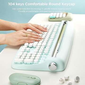 YUNZII ACTTO B503 Wireless Typewriter Keyboard, Bluetooth Connection, Cute Retro Aesthetic Design with Integrated Stand for Tablet, Phone, PC and Win/Mac/Android (B503, Sweet Mint)