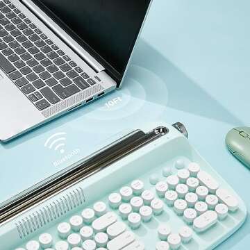 YUNZII ACTTO B503 Wireless Typewriter Keyboard, Bluetooth Connection, Cute Retro Aesthetic Design with Integrated Stand for Tablet, Phone, PC and Win/Mac/Android (B503, Sweet Mint)