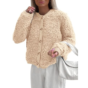 PRETTYGARDEN Women's Faux Fur Shearling Coat Fuzzy Fleece Button Up Trendy Fall Winter Cropped Jacke...