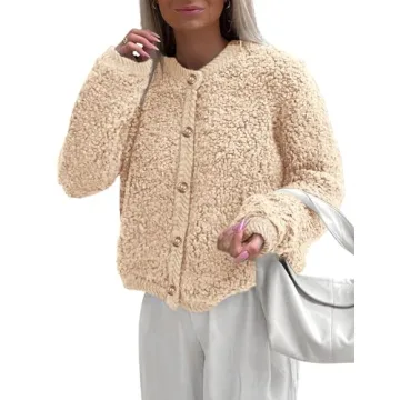 PRETTYGARDEN Women's Faux Fur Shearling Coat Fuzzy Fleece Button Up Trendy Fall Winter Cropped Jacke...