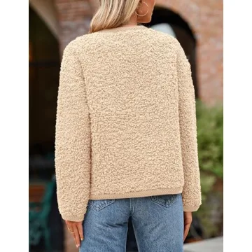 PRETTYGARDEN Women's Faux Fur Shearling Coat Fuzzy Fleece Button Up Trendy Fall Winter Cropped Jackets Outerwear (Beige,Small)