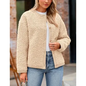 PRETTYGARDEN Women's Faux Fur Shearling Coat Fuzzy Fleece Button Up Trendy Fall Winter Cropped Jackets Outerwear (Beige,Small)