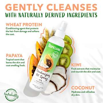 TropiClean Papaya Dog Perfume Spray Long Lasting | Naturally Derived Odor Removing Dog Deodorizing Spray | Cat Friendly | Made in USA | 8 oz.