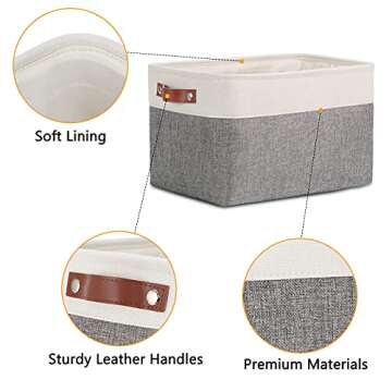 DULLEMELO Storage Baskets for Organizing, Rectangular Fabric Storage Bins Collapsible, Perfect for Shelves, Closets, Empty Gift Baskets (3-Pack Medium-15 inch X 11 inch X 9.5 inch , White&Grey)