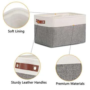 DULLEMELO Storage Baskets for Organizing, Rectangular Fabric Storage Bins Collapsible, Perfect for Shelves, Closets, Empty Gift Baskets (3-Pack Medium-15 inch X 11 inch X 9.5 inch , White&Grey)