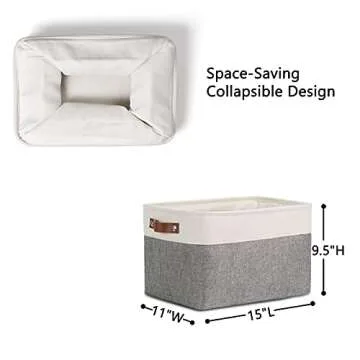 DULLEMELO Storage Baskets for Organizing, Rectangular Fabric Storage Bins Collapsible, Perfect for Shelves, Closets, Empty Gift Baskets (3-Pack Medium-15 inch X 11 inch X 9.5 inch , White&Grey)