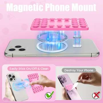 Firsting Magnetic Suction Cup Phone Mount for MagSafe Case, Hands-Free Silicone Suction Phone Mount,...
