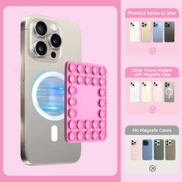Firsting Magnetic Suction Cup Phone Mount for MagSafe Case, Hands-Free Silicone Suction Phone Mount, Detachable Suction Phone Holder for iPhone 12/13/14/15 Series/Other Phones with MagSafe Case-Pink
