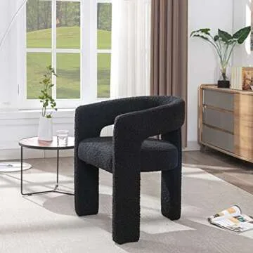ZH4YOU Upholstered Sherpa Dining Chair Modern Barrel Dining Room Chair with Arm Comfy Accent Side Chair for Kitchen Bedroom Living Room Vanity Reception, Black