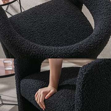 ZH4YOU Upholstered Sherpa Dining Chair Modern Barrel Dining Room Chair with Arm Comfy Accent Side Chair for Kitchen Bedroom Living Room Vanity Reception, Black
