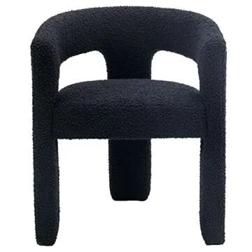 ZH4YOU Upholstered Sherpa Dining Chair Modern Barrel Dining Room Chair with Arm Comfy Accent Side Chair for Kitchen Bedroom Living Room Vanity Reception, Black