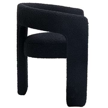 ZH4YOU Upholstered Sherpa Dining Chair Modern Barrel Dining Room Chair with Arm Comfy Accent Side Chair for Kitchen Bedroom Living Room Vanity Reception, Black