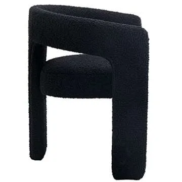 ZH4YOU Upholstered Sherpa Dining Chair Modern Barrel Dining Room Chair with Arm Comfy Accent Side Chair for Kitchen Bedroom Living Room Vanity Reception, Black