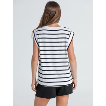 WIHOLL Summer Tops for Women 2024 Dressy Casual Black and White Striped Shirt Cute Clothes Cap Sleeve T Shirts Spring Outfits Tank Top Trendy S