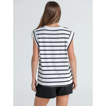WIHOLL Summer Tops for Women 2024 Dressy Casual Black and White Striped Shirt Cute Clothes Cap Sleeve T Shirts Spring Outfits Tank Top Trendy S