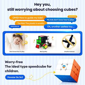 Monster Go Speed Cube - Smooth 3x3 Stickerless Fun for Everyone