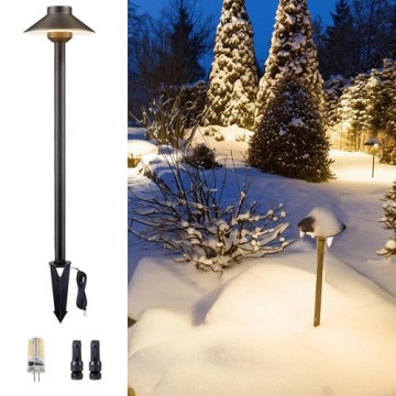 Gardenreet Outdoor Brass Pathway Lights - Low Voltage Landscape Path Lighting Wired, 12v Pathlight L...