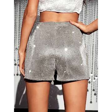 WDIRARA Women's High Waisted Glitter Skort - Silver, Perfect for Parties and Outings