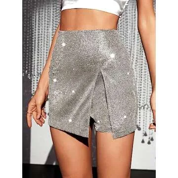 WDIRARA Women's High Waisted Glitter Skort for Parties