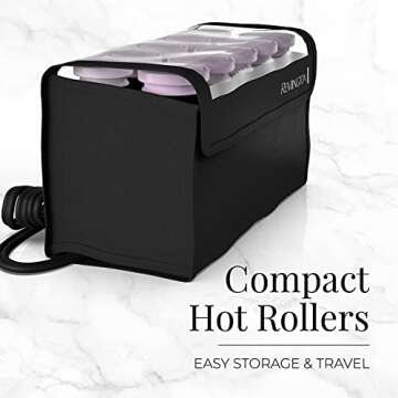 Remington Compact Ceramic Dual Voltage Hot Rollers for Long and Short Hair, Hair Setters, Hair Curlers, 1-1 ¼" Purple/Black, 10 Piece Set