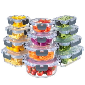MFY 12-Pack Airtight Glass Food Storage Containers with Lids for Easy Meal Prep